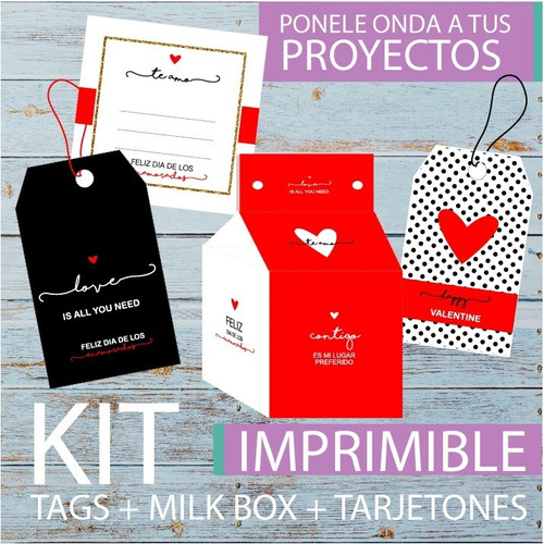 Kit Imprimible San Valentin Milkbox Tags Enamorados Amor