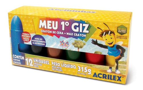 Giz De Cera Acrilex Meu Primeiro Giz 12 Cores Jumbo Escolar