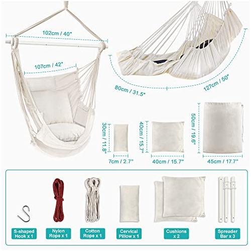 Outerman Silla Hamaca, Silla Colgante Con 3 Cojines Y Soport