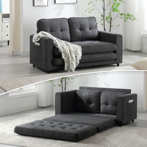 Goohome Sofá Futón Tapizado 3 En 1, Sofá Cama Convertible De