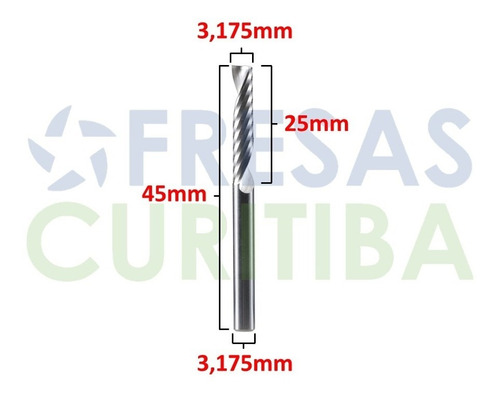10 Fresas Topo 1 Corte 3.175mm X 25mm Pvc Expandido. Cnc