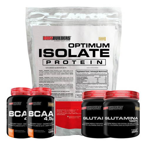 Kit Whey Isolate 2kg + 2x Bcaa 100g + 2x Glutamina 300g Sabor Chocolate