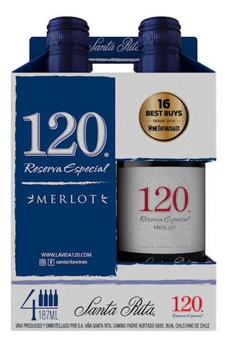 Pack De 6 Vino Tinto Santa Rita Merlot Con 4 Bot C/u De 187