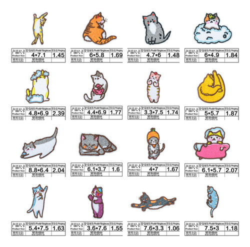 Set De 16 Parches Bordados Termoadhesivos Gatitos