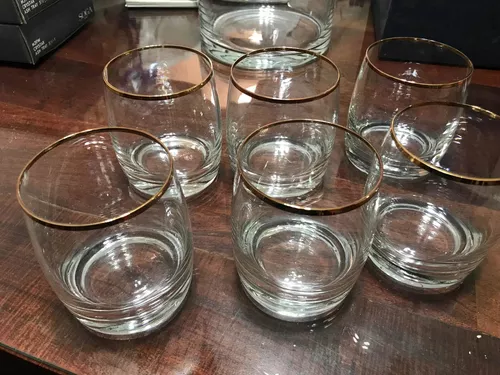  Vasos de cristal con borde dorado vintage de 8 onzas