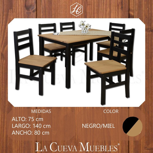 Juego De Comedor 6 Sillas - Mesa - Madera Maciza Pino - Lcm