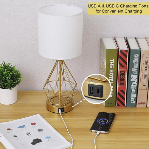 Juego De 2 Lámparas De Mesa Pequeñas Doradas Con Control Tác