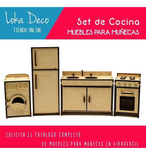 Muebles De Cocina Para Muñecas Fibro Facil - Set 4 Piezas