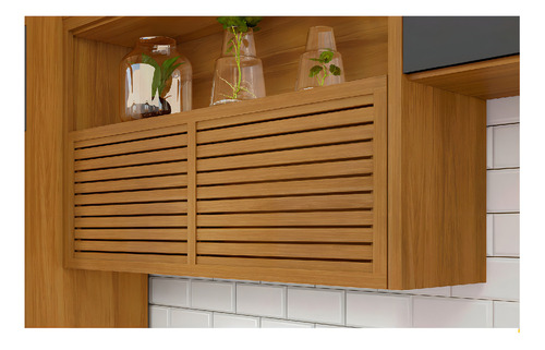 Cozinha Modulada 4 Peças Ripado Torre Quente Princesa Mdf Cor Freijo com Grafite
