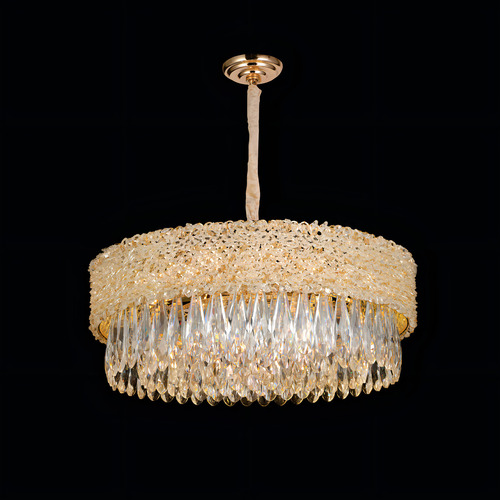 Lustre Pendente Cravejado Cristal K9 Redondo Dourado 55cm 110v/220v