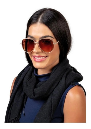 Óculos De Sol Feminino Exclusivo  Aviador Marrom + Estojo