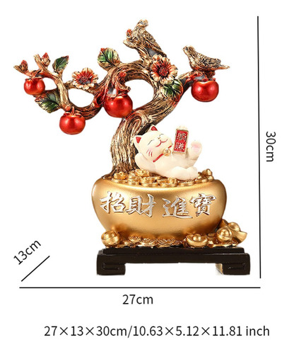 Estatuilla De Gato Y Árbol, Decoración De Mesa Artesanal