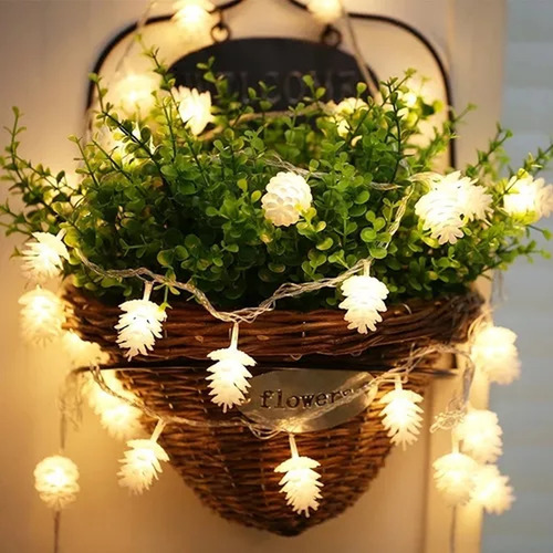 30 Luces Led Navidad Solar Coco Pino Calidas Guirnalda 6 Mts