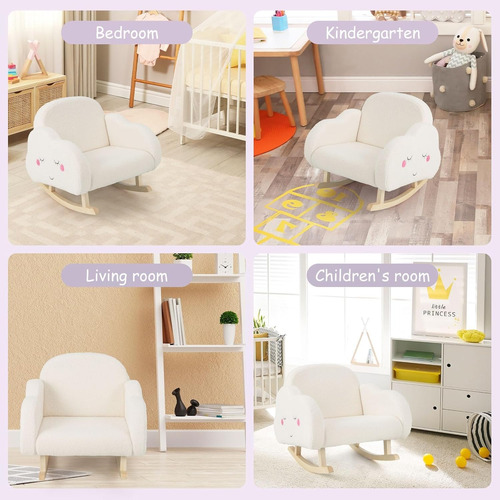 Sillón Para Niños, Marco De Madera Maciza, Tela De Felpa Blanco Afelpado
