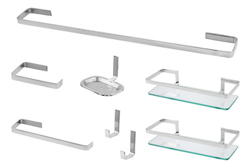 Kit Acessorios Para Banheiro Com 8 Peças Quadrado Todo Metal