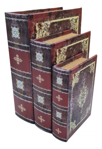 Imagem 2 de 3 de Jogo Caixa Livro Decorativo - 3 Peças Mdf + Pu - G3002