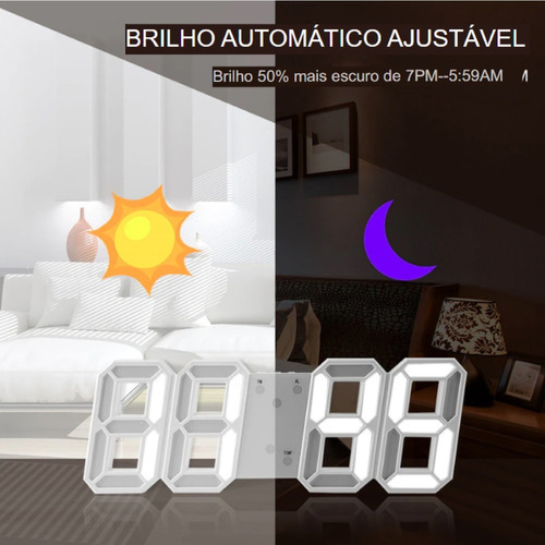 Reloj LED digital de escritorio y pared con alarma de fecha, color blanco/blanco