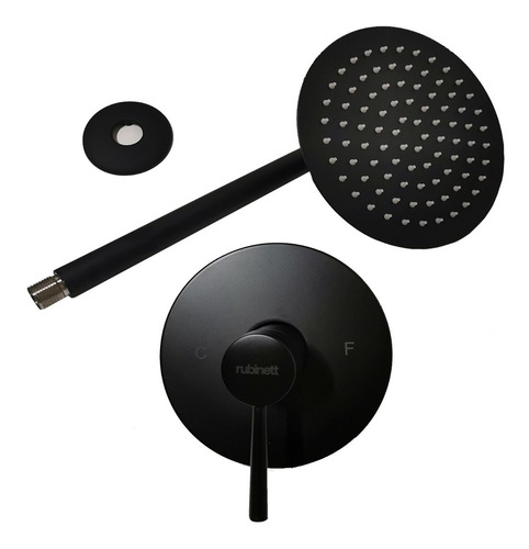Regadera Redonda 25cm Con Brazo Y Monomando Negro Mate Lujo