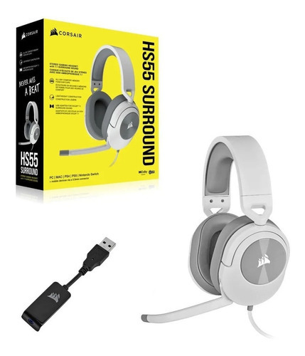 Auricular Gamer Corsair Hs55 Surround Blanco 7.1 Pc Ps Xbox