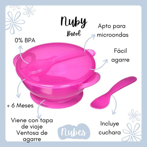 Imagen 8 de 9 de Porta Comida Bebé Rosa Plato Tapa Cuchara Nuby Bol