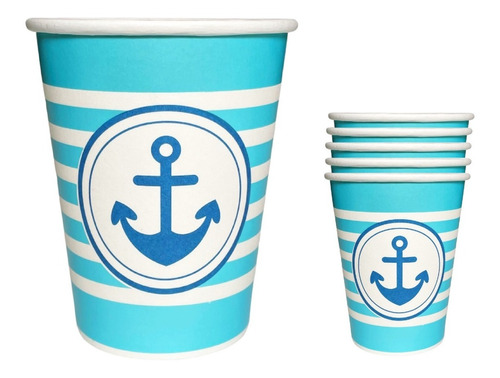 Vasos Descartables Polipapel Perlado Celeste Marinero X6