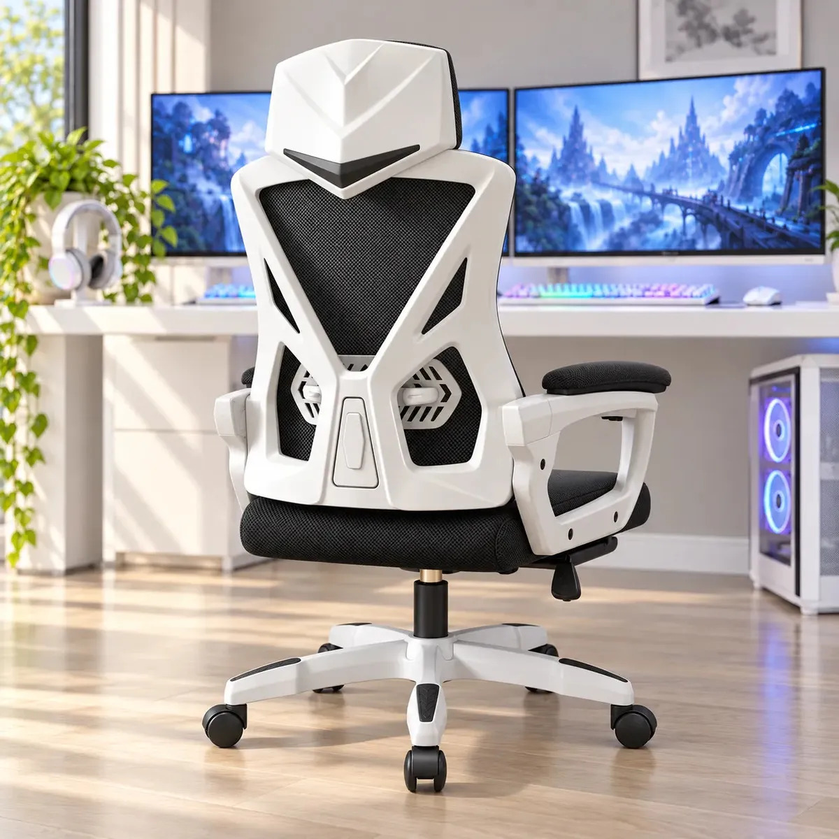 Cadeira Escritório Gamer MONWO Giratória Ergonômica Apoio Para Pés Preto Cadeira Gamer Scorpion