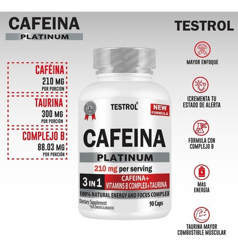Cafeína Platinum Paquete 2 Piezas 90 Cápsulas Sabor Sin sabor