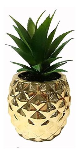 Planta Artificial De Piña De 7.5 In En Maceta Color Dorado.