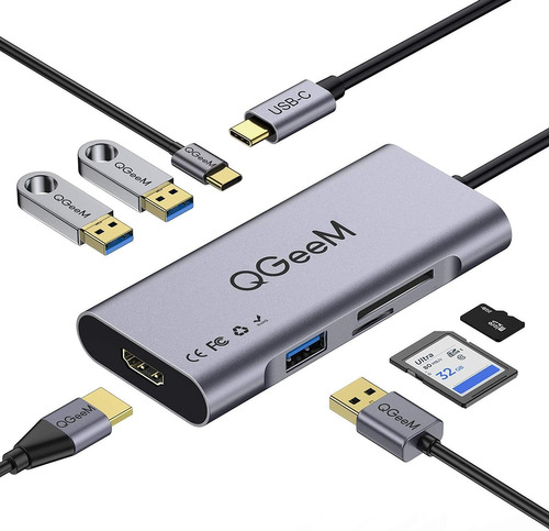 Adaptador 7 En 1 Hub Usb C A Hdmi Usb 3.0 Lector Sd/tf Qg...