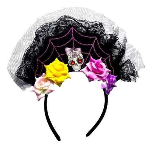 Diadema Frida Kahlo Velo Flores Mexicana Colores Halloween 