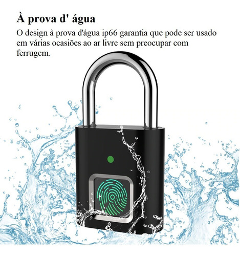 Imagem 6 de 10 de Cadeado Inteligente De Impressão Digital Biométrica S/chaves