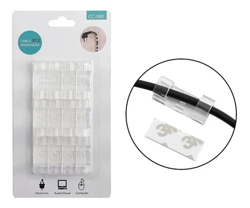  Organizador De Cables Clip Adhesivos X 12 Unidades 