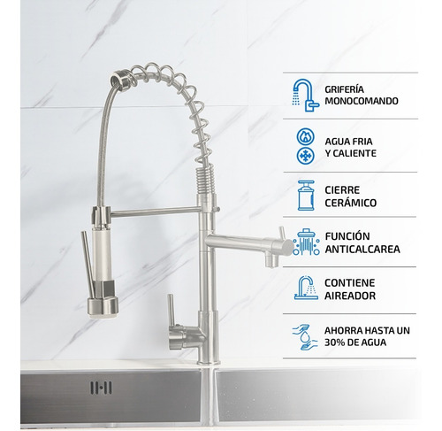 Imagen 2 de 8 de Grifería Para Cocina Flexible Monocomando Canilla De Acero