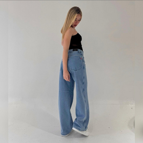 Jean Wide Leg Rígido Frizado Tiro Alto Dama Kapri