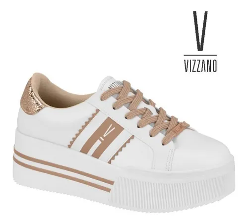 Tênis vizzano casual branco com hotsell detalhe ouro