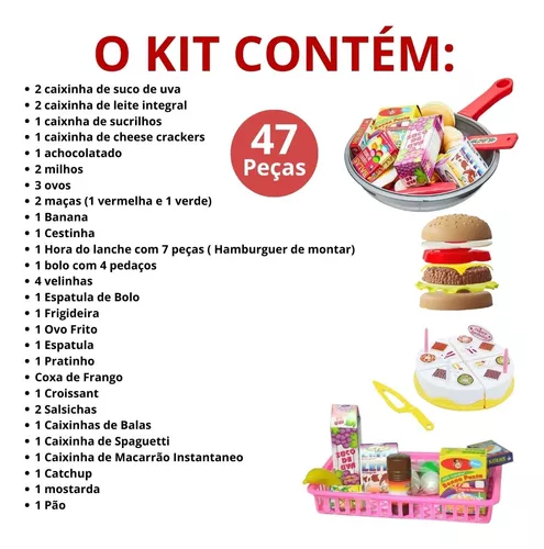 Kit Cozinha Infantil com Frigideira, Ovo e Salsicha - 7 Peças