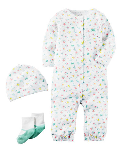 Set Carters Body Gorro Y Medias Con Flores Universo Binario