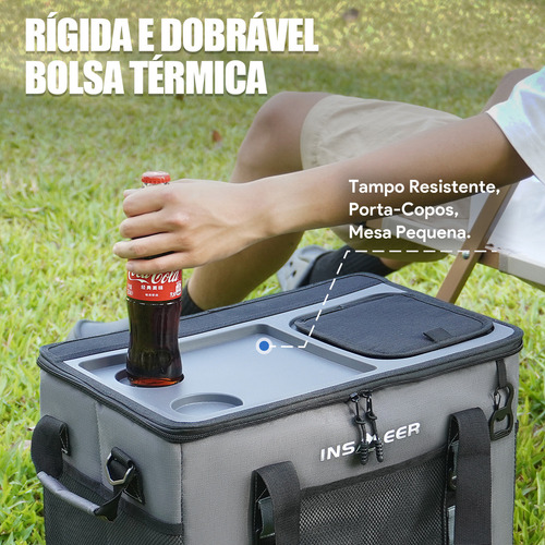 INSMEER Bolsa Térmica 70 Latas Tampa Dura Dobrável com 2 Porta-Copos, Impermeável e Portátil Cooler para Praia e Acampamento