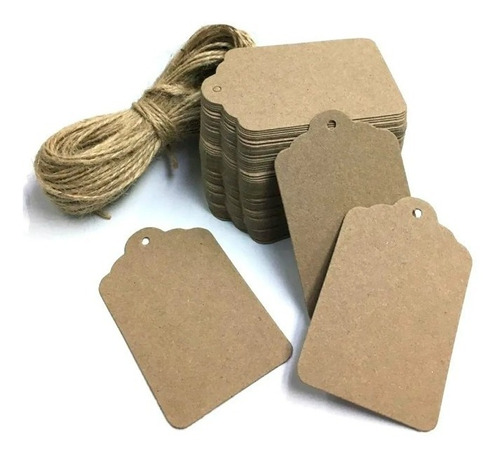 300 Etiquetas De Regalo Precio Kraft Con Hilo Yute 6x8cm