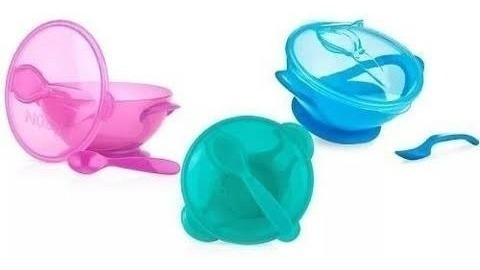 Imagen 3 de 3 de Porta Comida Bebé Azul Claro Plato Tapa Cuchara Nuby Bol