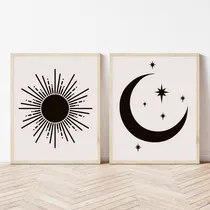 Comprar Set X2 Cuadros 35x50 Completos Sol Y Luna Abstractos Boho 