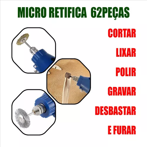 Micro Retifica Elétrica S/fio Bateria Maleta 62pç Promoção