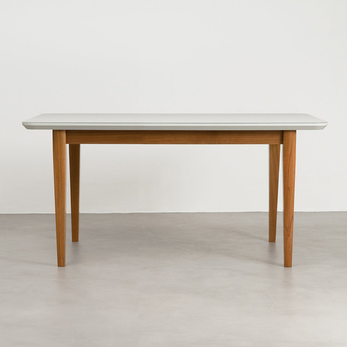Mesa De Jantar 6 Lugares 1,60m Tampo Mdf E Vidro Pés Wt