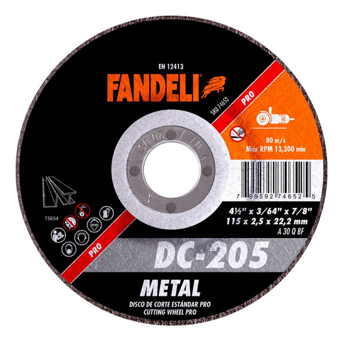 Disco De Corte Estándar Fandeli 4 1/2 PLG 10 Pz Dc205 Metal