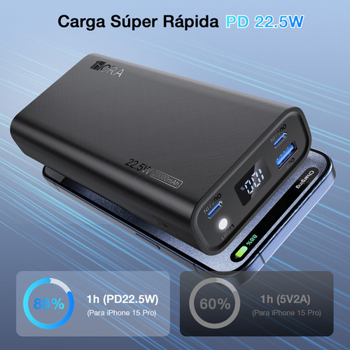 Powerbank 20,000 Mah 1hora Carga Rápida 22.5w Pantalla Led Negro