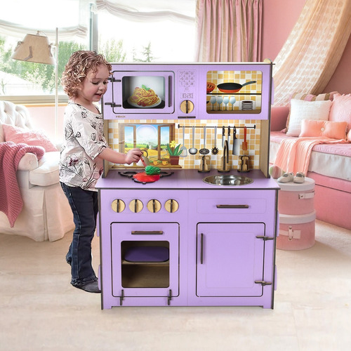 Cocina De Madera Para Chicos Cocinita De Juguete Infantil Color Violeta