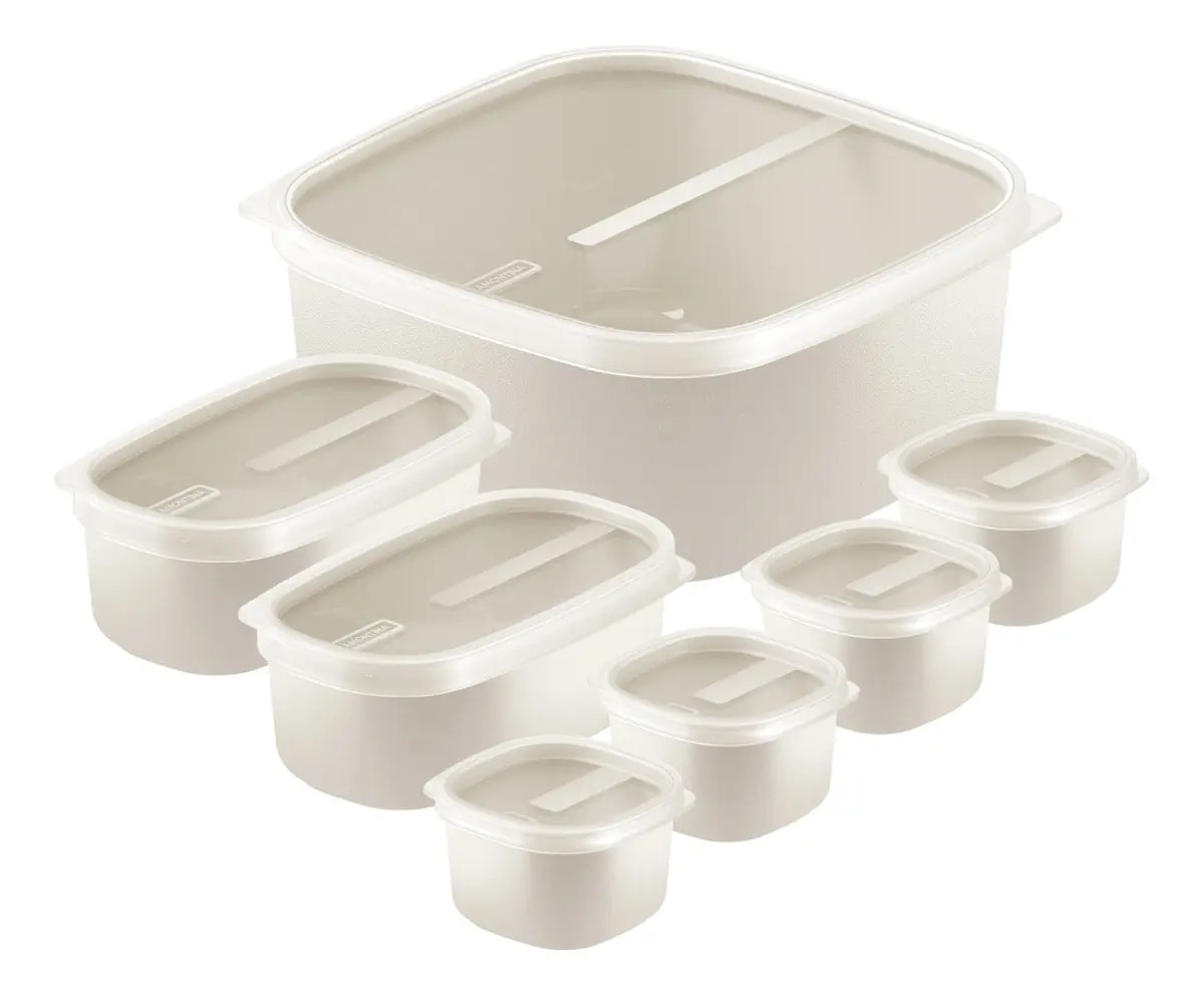 Kit Pote Hermético Tramontina 7 Plástico Bpa  Free Cor Bege
