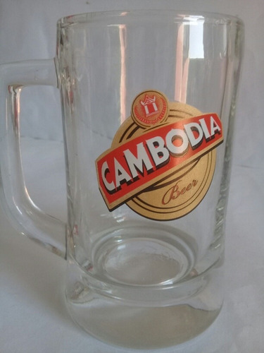 Jarra De Cerveza Cambodia De Vidrio Base Gruesa Sellada.////