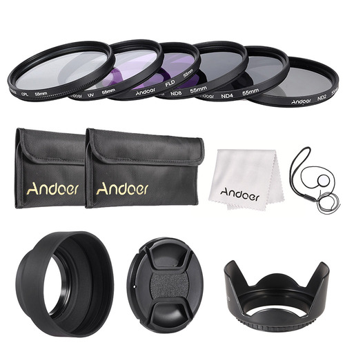 Andoer 55mm Filtro De La Lente Kit Uv + Cpl Fld + + Nd (nd2