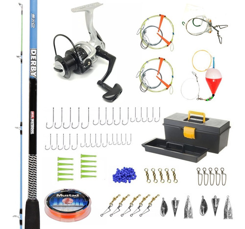 Equipo Kit De Pesca Reel + Caña 2.40m + Caja Completa